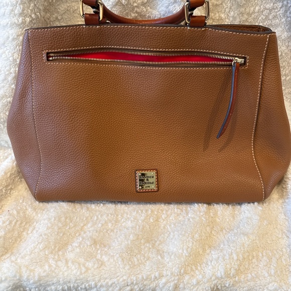 Dooney & Bourke Pebbled Leather Satchel Tote Brown Red Lining - Picture 5 of 14